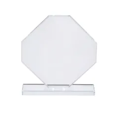 Placca trofeo in vetro ottagonale con supporto - cod. MK-22218