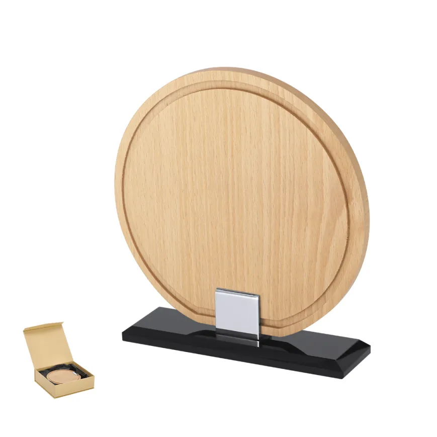 Targa trofeo rotonda in legno con base in vetro - cod. MK-22220