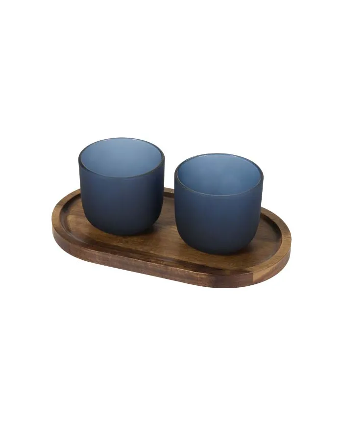 Set di vassoio da portata in legno con set di bicchieri in vetro con finitura opaca Male - cod. P126402