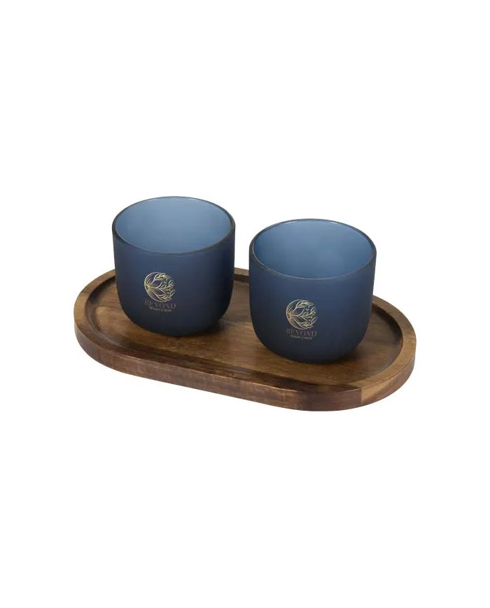 Set di vassoio da portata in legno con set di bicchieri in vetro con finitura opaca Male - cod. P126402