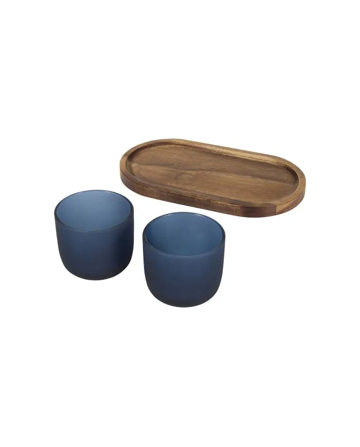 Set di vassoio da portata in legno con set di bicchieri in vetro con finitura opaca Male - cod. P126402