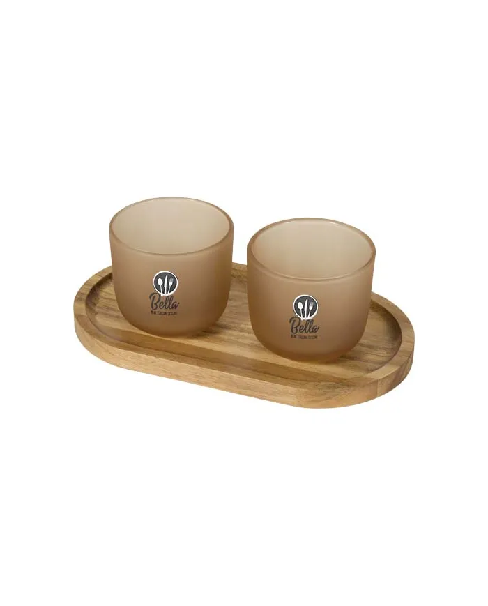 Set di vassoio da portata in legno con set di bicchieri in vetro con finitura opaca Male - cod. P126402