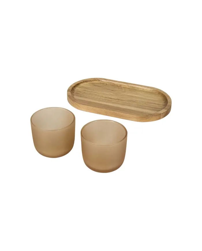 Set di vassoio da portata in legno con set di bicchieri in vetro con finitura opaca Male - cod. P126402