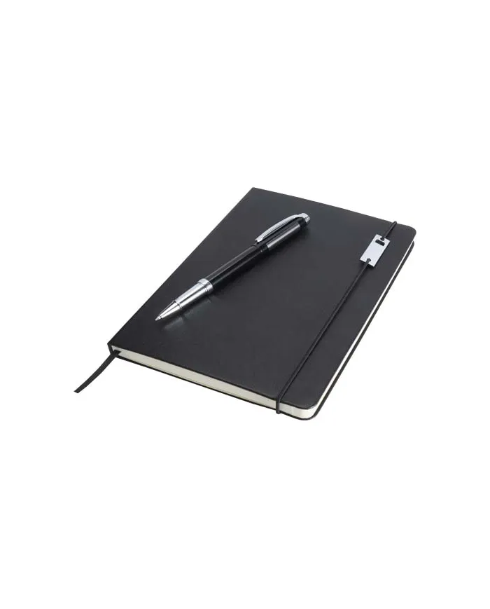 Set con blocco note formato A5 con copertina rigida e penna roller Legato Elegance - cod. P106258