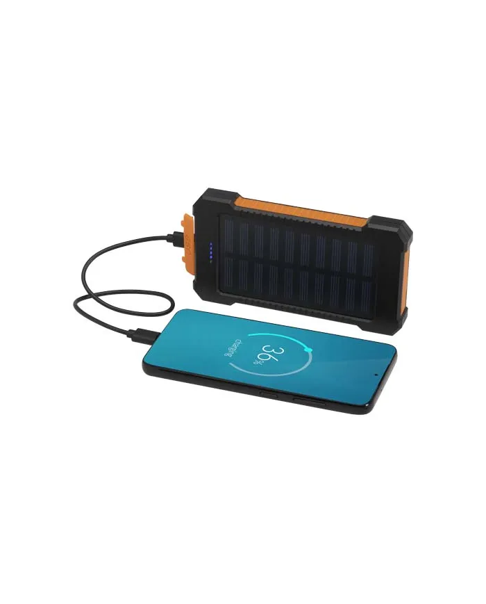 Robusto power bank a energia solare da 5.000 mAh e 10 W in plastica riciclata con torcia incorporata Altair - cod. P124471