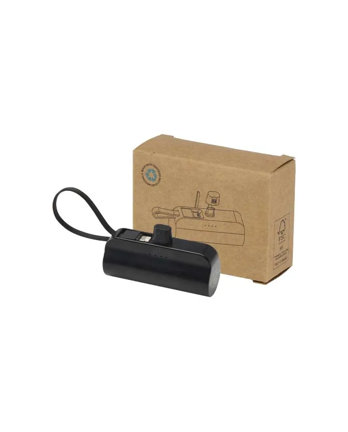 Power bank piccolo Tipo-C da 5.000 mAh e 10 W con supporto ribaltabile integrato e cavo 2 in 1 - cod. P124472