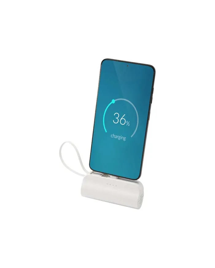 Power bank piccolo Tipo-C da 5.000 mAh e 10 W con supporto ribaltabile integrato e cavo 2 in 1 - cod. P124472