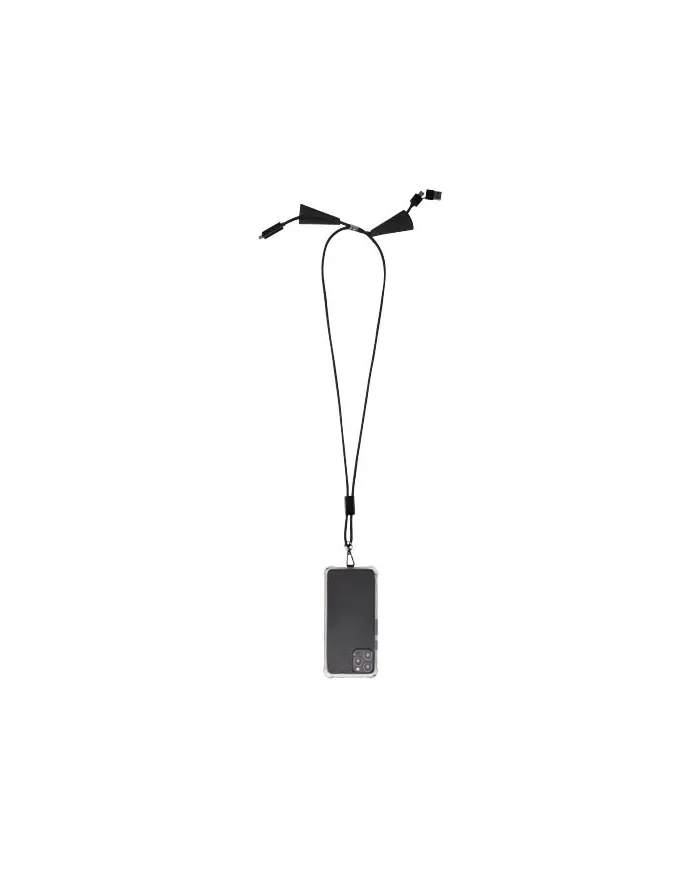 Lanyard per smartphone in plastica riciclata con cavo integrato per la sincronizzazione dati e la ricarica rapida - cod. P124453