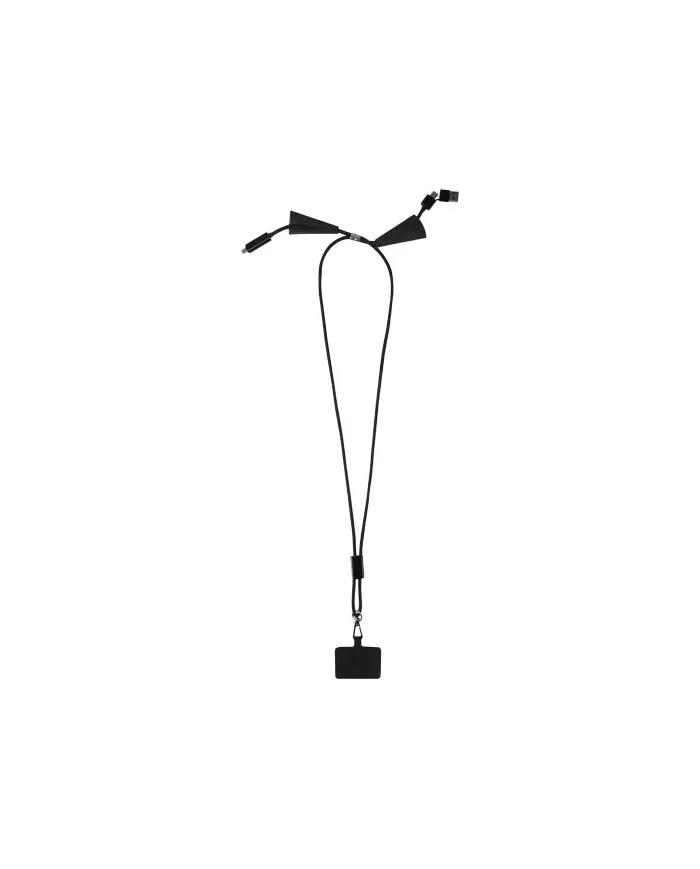 Lanyard per smartphone in plastica riciclata con cavo integrato per la sincronizzazione dati e la ricarica rapida - cod. P124453