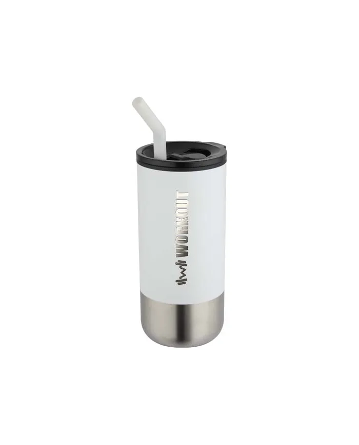 Bicchiere termico in materiale certificato con cannuccia da 480 ml - cod. P100918