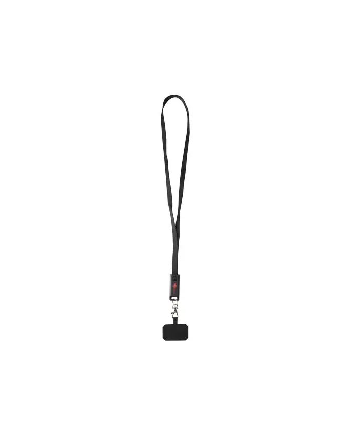 Lanyard per smartphone in plastica riciclata con cavo integrato per la sincronizzazione dati e la ricarica rapida - cod. P124447