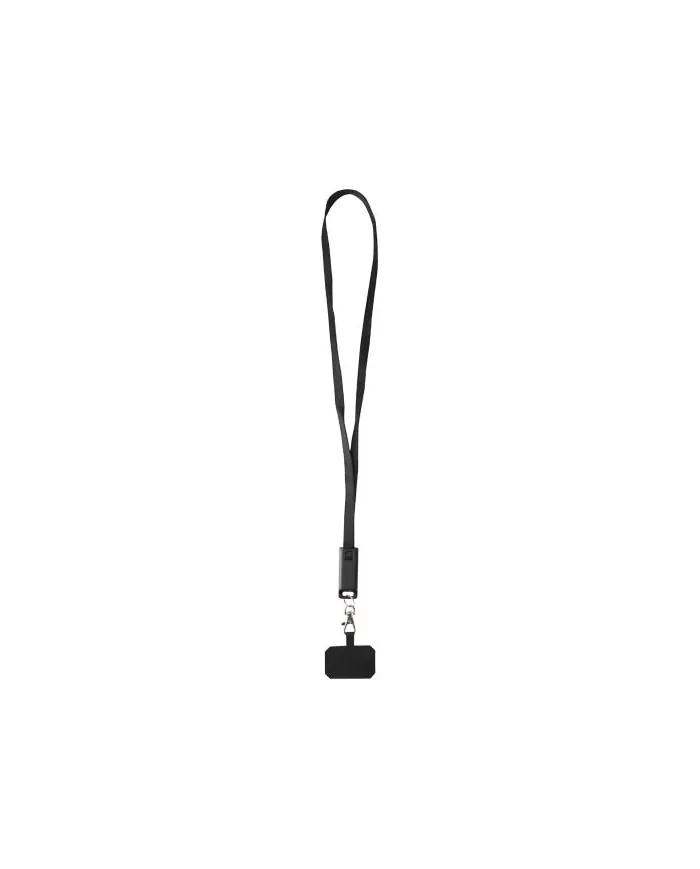 Lanyard per smartphone in plastica riciclata con cavo integrato per la sincronizzazione dati e la ricarica rapida - cod. P124447