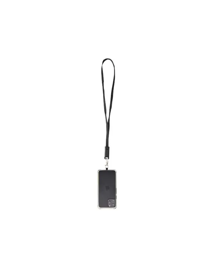 Lanyard per smartphone in plastica riciclata con cavo integrato per la sincronizzazione dati e la ricarica rapida - cod. P124447