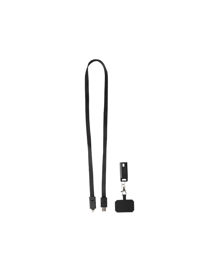 Lanyard per smartphone in plastica riciclata con cavo integrato per la sincronizzazione dati e la ricarica rapida - cod. P124447