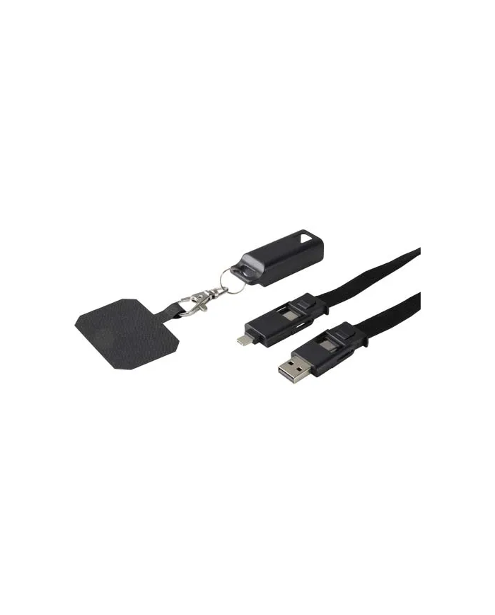 Lanyard per smartphone in plastica riciclata con cavo integrato per la sincronizzazione dati e la ricarica rapida - cod. P124447