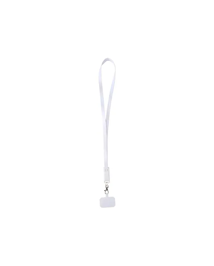 Lanyard per smartphone in plastica riciclata con cavo integrato per la sincronizzazione dati e la ricarica rapida - cod. P124447