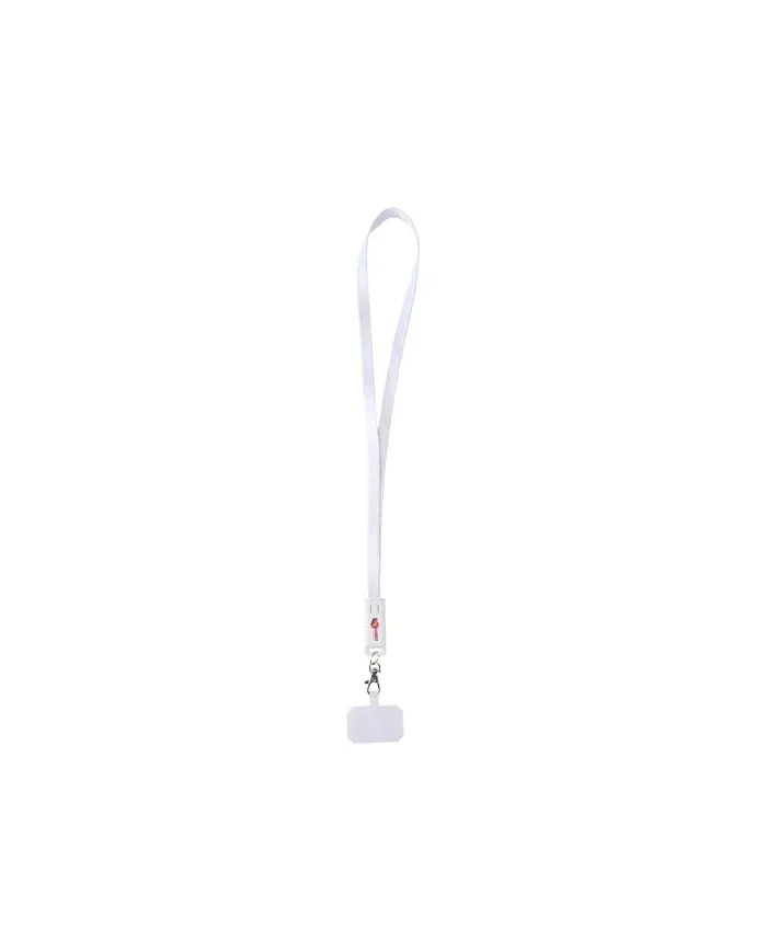 Lanyard per smartphone in plastica riciclata con cavo integrato per la sincronizzazione dati e la ricarica rapida - cod. P124447