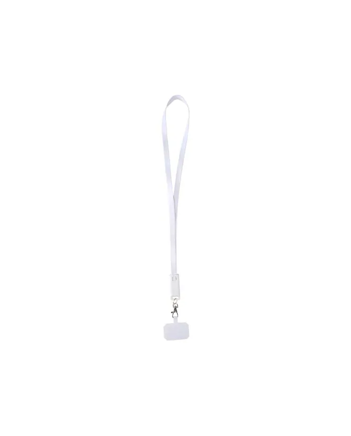 Lanyard per smartphone in plastica riciclata con cavo integrato per la sincronizzazione dati e la ricarica rapida - cod. P124447