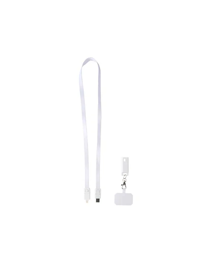 Lanyard per smartphone in plastica riciclata con cavo integrato per la sincronizzazione dati e la ricarica rapida - cod. P124447