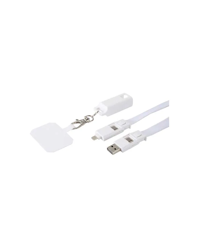 Lanyard per smartphone in plastica riciclata con cavo integrato per la sincronizzazione dati e la ricarica rapida - cod. P124447