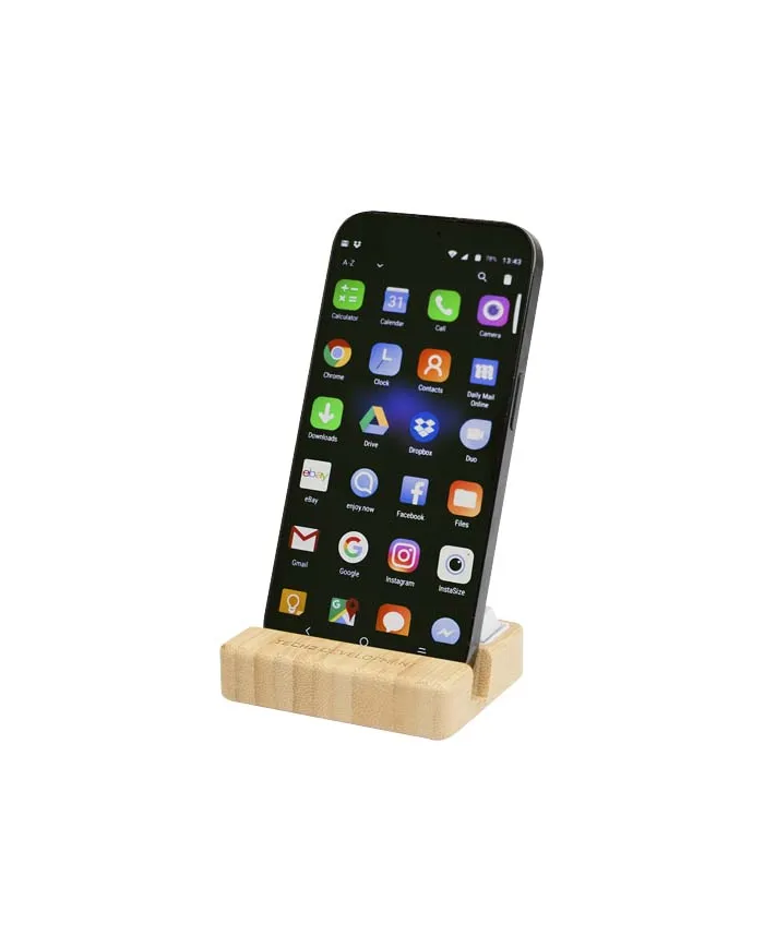 Supporto per telefono in plastica riciclata e giocattolo antistress con dettagli in bambù Algol - cod. P124466