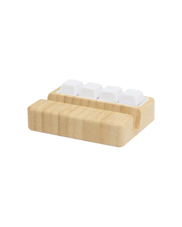 Supporto per telefono in plastica riciclata e giocattolo antistress con dettagli in bambù Algol - cod. P124466