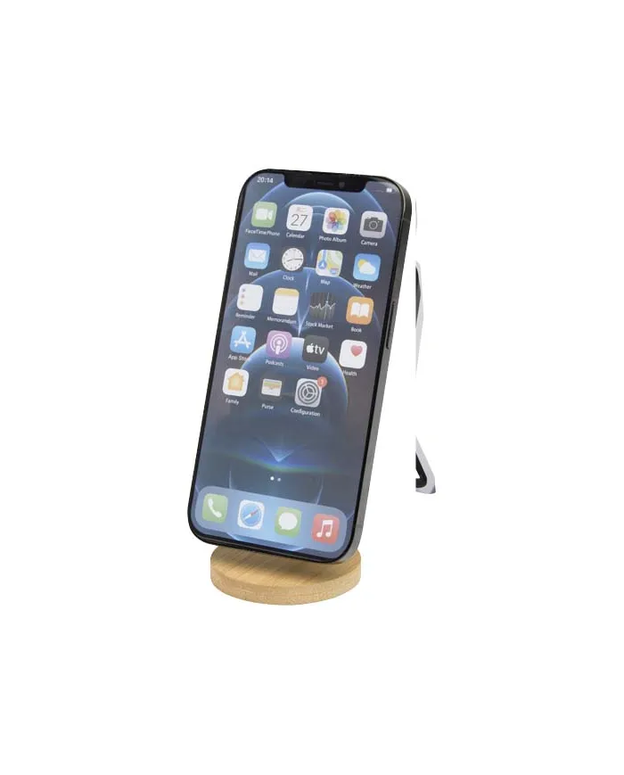 Supporto magnetico per telefono pieghevole in plastica riciclata con dettagli in bambù Alcor - cod. P124463