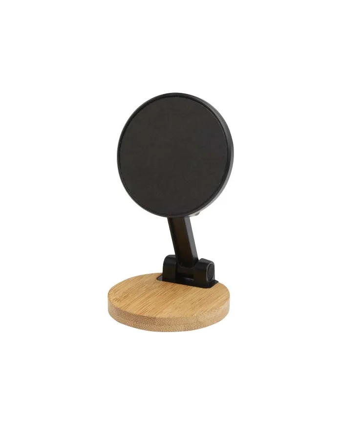 Supporto magnetico per telefono pieghevole in plastica riciclata con dettagli in bambù Alcor - cod. P124463