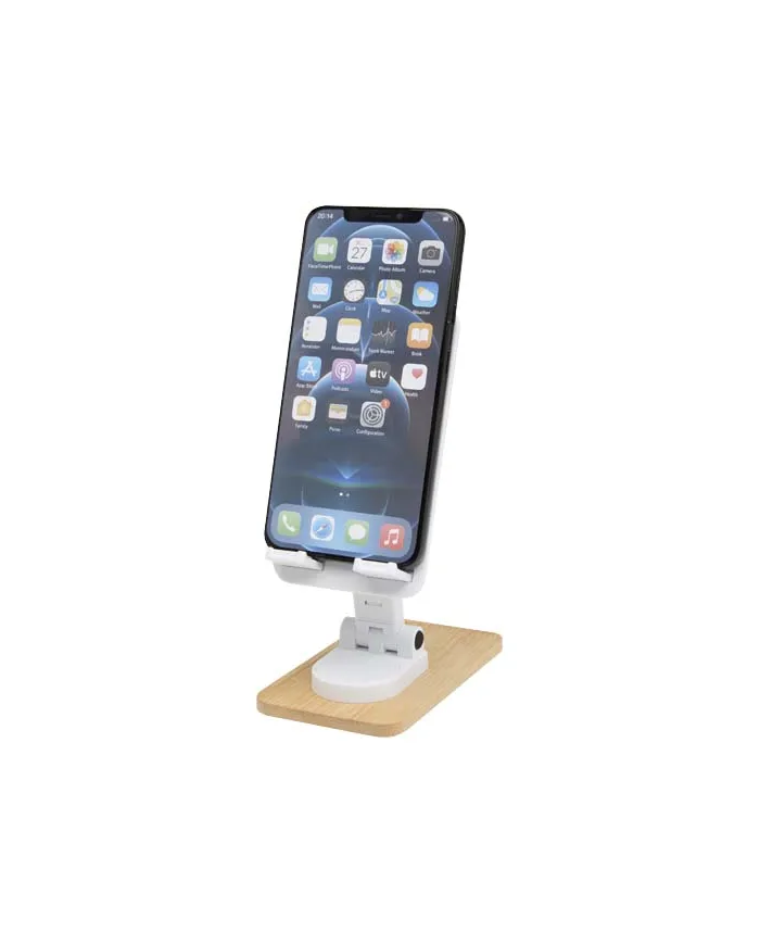 Supporto per telefono da tavolo pieghevole in plastica riciclata con dettagli in bambù Alfirk - cod. P124464