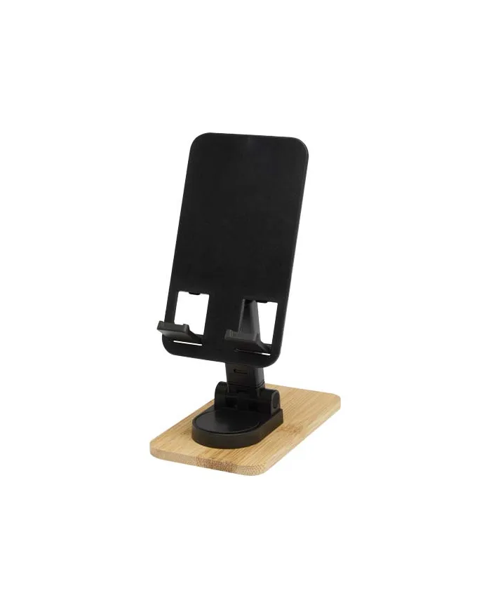 Supporto per telefono da tavolo pieghevole in plastica riciclata con dettagli in bambù Alfirk - cod. P124464