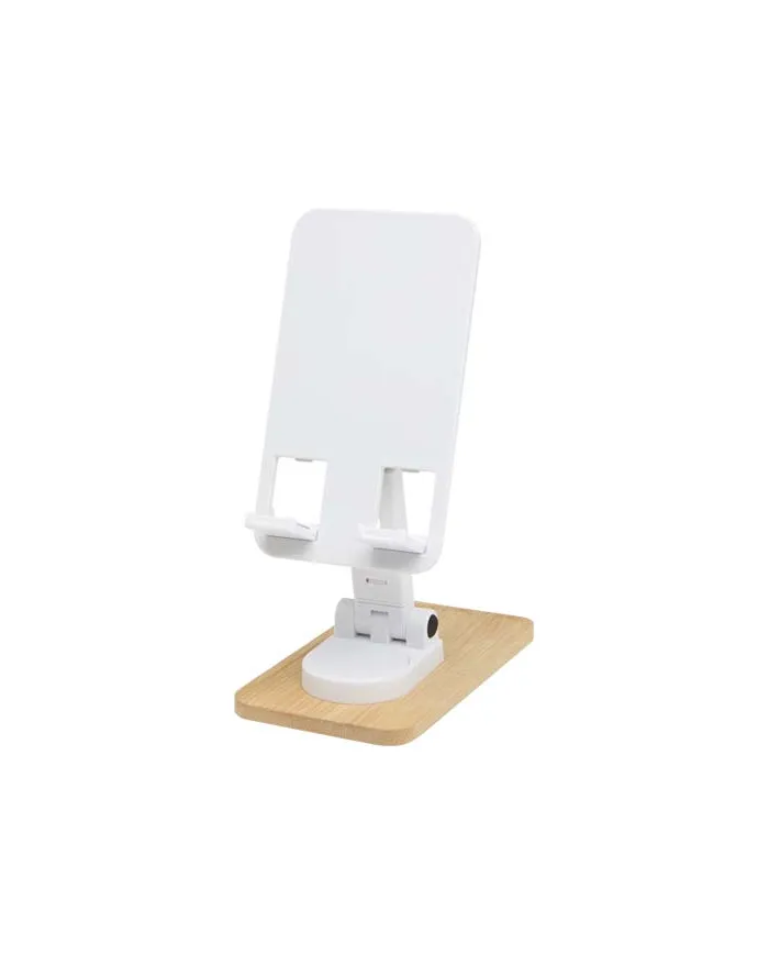 Supporto per telefono da tavolo pieghevole in plastica riciclata con dettagli in bambù Alfirk - cod. P124464