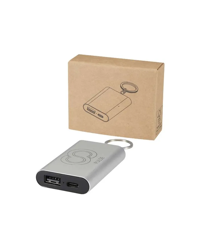 Power bank da 2000 mAh in alluminio riciclato con portachiavi Arcturus - cod. P124517
