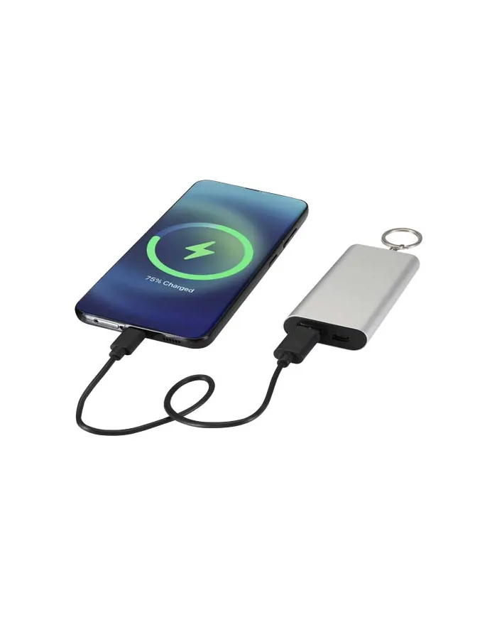 Power bank da 2000 mAh in alluminio riciclato con portachiavi Arcturus - cod. P124517