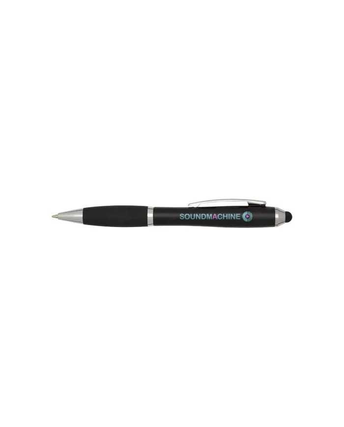 Penna a sfera con pennino plastica riciclata RCS con fusto colorato e impugnatura di colore nero (inchiostro blu) - cod. P106456