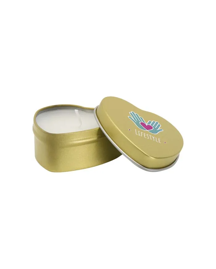 Candela in scatola di latta a forma di cuore all'aroma di vaniglia Blissful - cod. P126353