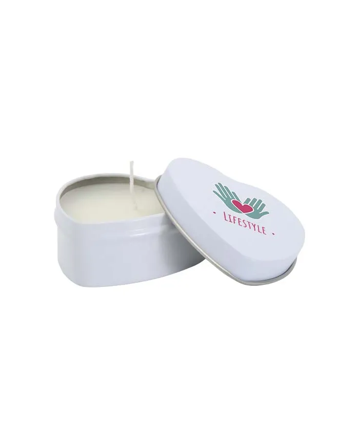 Candela in scatola di latta a forma di cuore all'aroma di vaniglia Blissful - cod. P126353