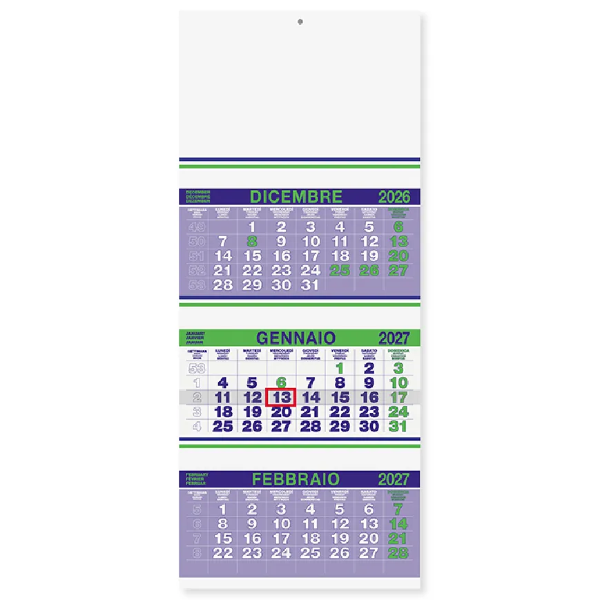 Calendario trittico fluo da personalizzare - cod. PA500