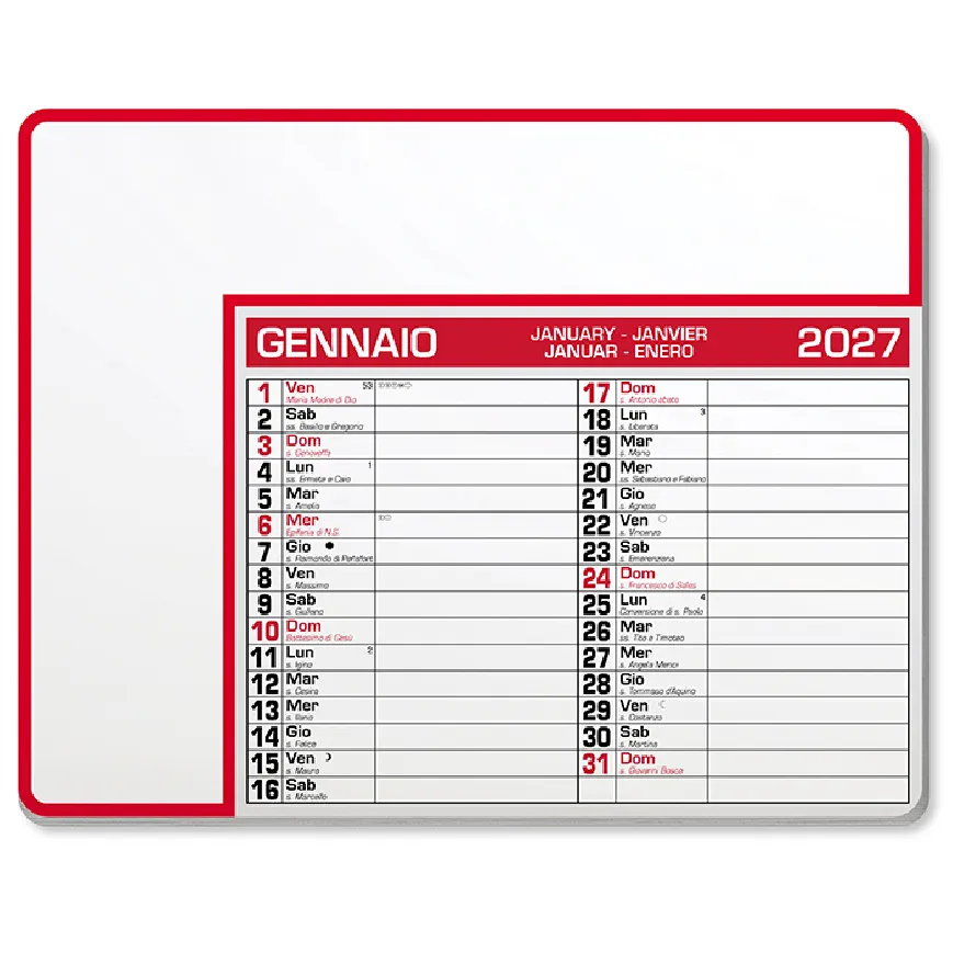 Tappetino mouse calendario - Calendar pad edge cod. PA782