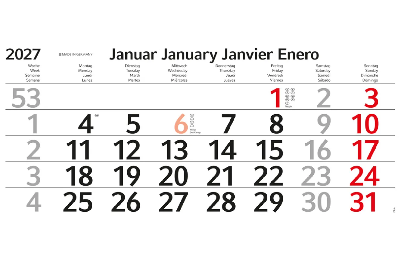 Calendari trimestrali, variante a più blocchi