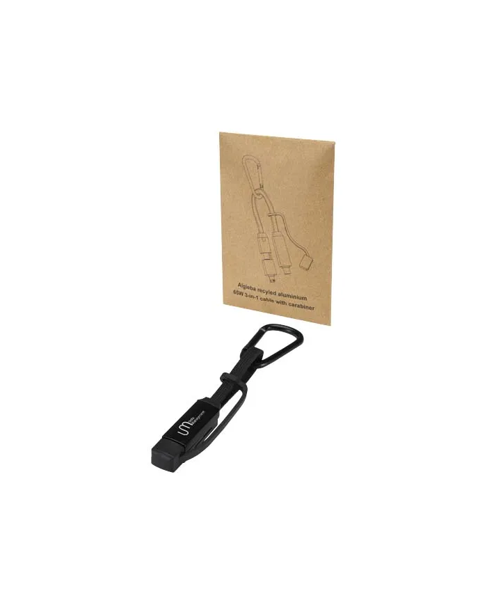 Cavo di ricarica da 65 W 3 in 1 in alluminio riciclato con moschettone Algieba - cod. P124497