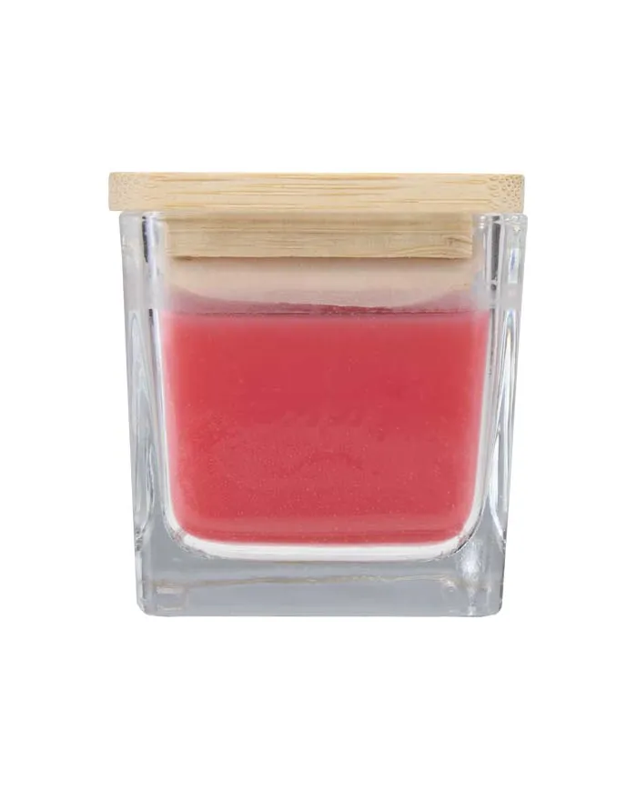 Candela quadrata in vetro con coperchio in bambù Ambra - cod. P126354