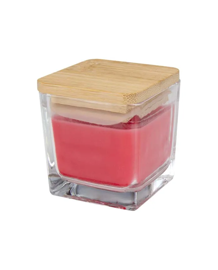 Candela quadrata in vetro con coperchio in bambù Ambra - cod. P126354
