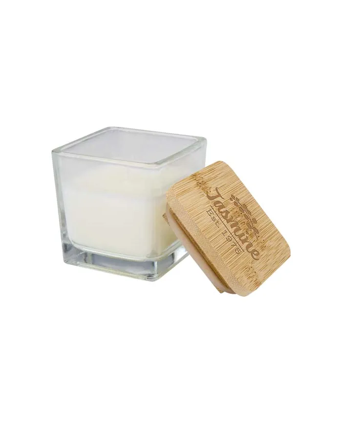 Candela quadrata in vetro con coperchio in bambù Ambra - cod. P126354