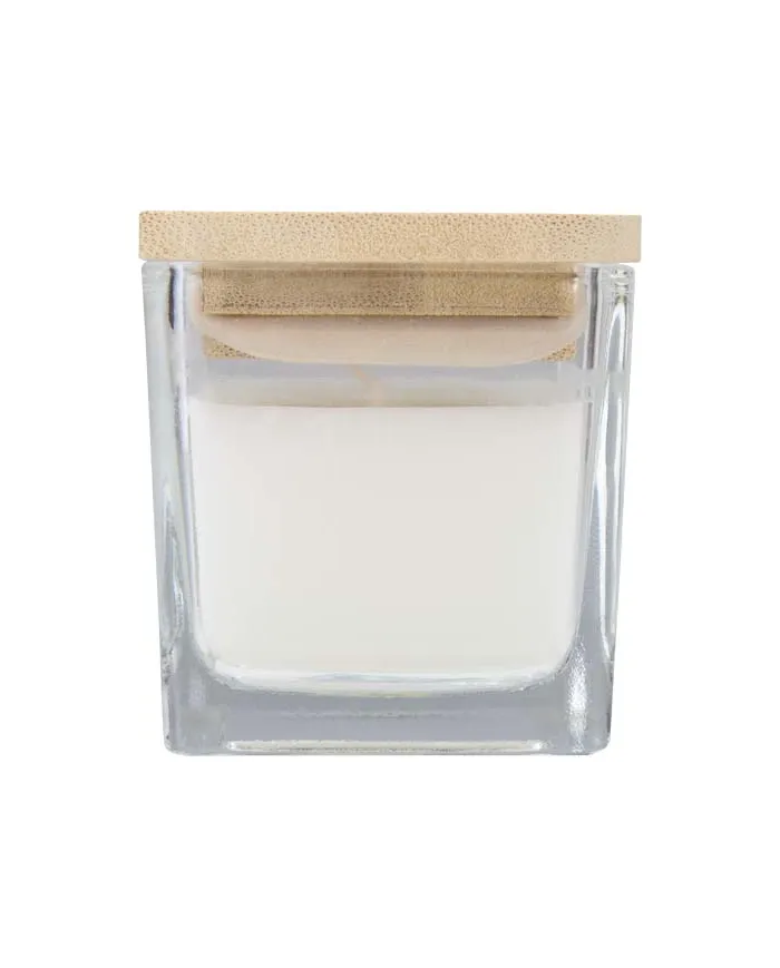Candela quadrata in vetro con coperchio in bambù Ambra - cod. P126354