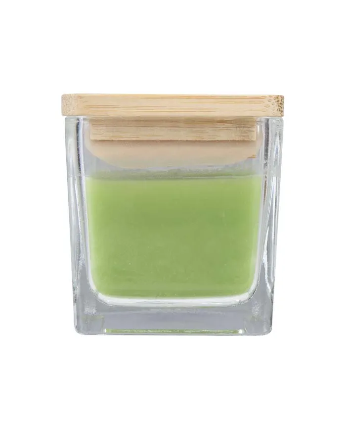 Candela quadrata in vetro con coperchio in bambù Ambra - cod. P126354
