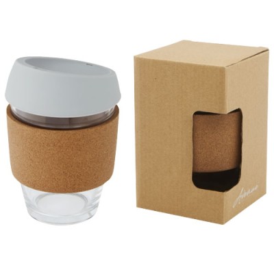 Bicchiere da 360 ml in vetro borosilicato con impugnatura in sughero e coperchio in silicone Lidan Bicchiere da 360 ml in vetro borosilicato con impugnatura in sughero e coperchio in silicone Lidan
