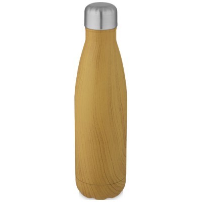 Bottiglia Cove da 500 ml con isolamento sottovuoto in acciaio inossidabile e motivo ornamentale in legno