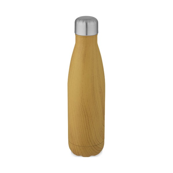 Bottiglia Cove da 500 ml con isolamento sottovuoto in acciaio inossidabile e motivo ornamentale in legno - cod. P100683