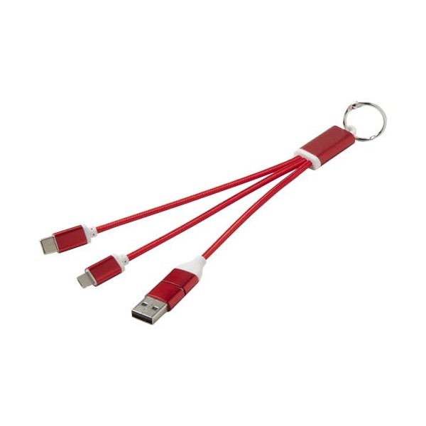 Cavo di ricarica in alluminio riciclato 4 in 1 con portachiavi Metal - cod. P124382