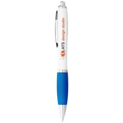 Penna a sfera con fusto bianco e impugnatura colorata Nash (inchiostro blu)